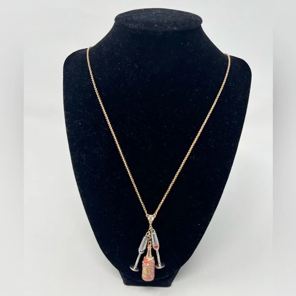Pink Champagne Pendant Necklace Rose Gold Statement Jewelry Bridal Bride Wedding - Picture 1 of 17